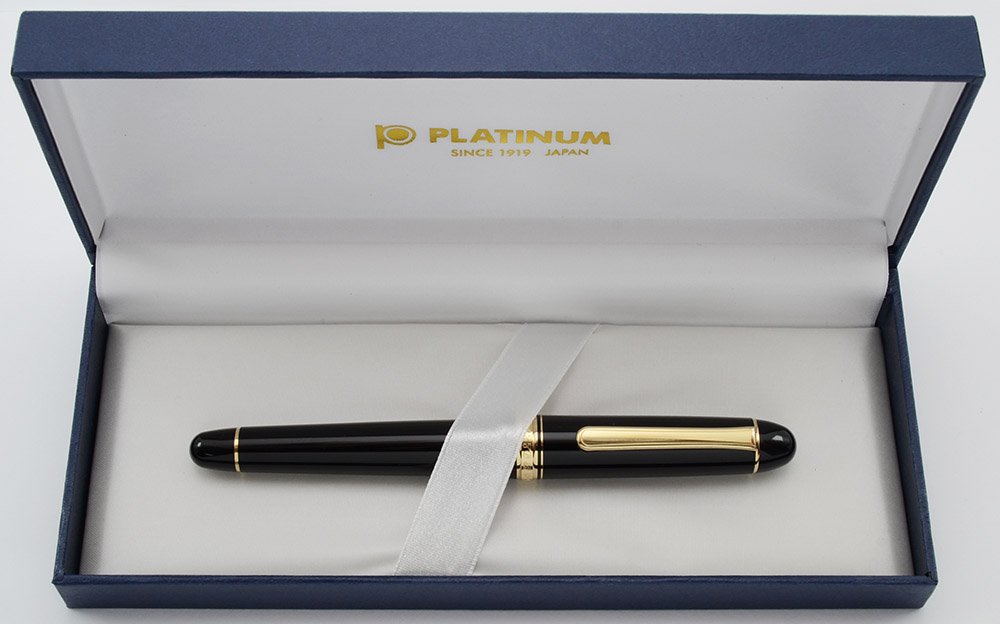 Platinum 3776 Fountain Pen - Black w Gold Plated Trim, 14k Music